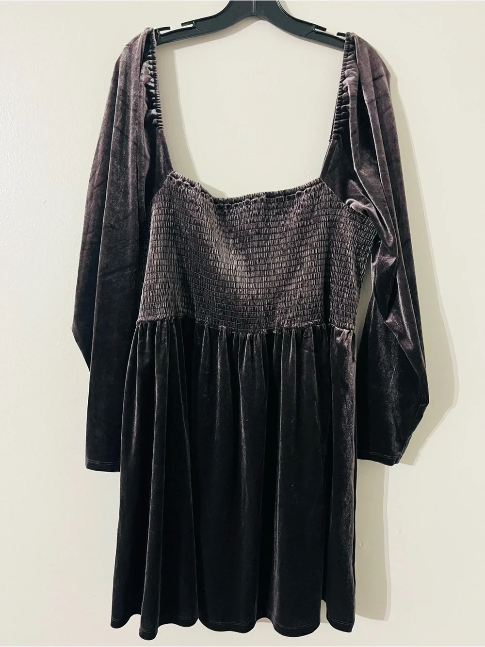 Gap Smocked Velvet Mini Dress NWT Dark Brown Womens Size XXL
